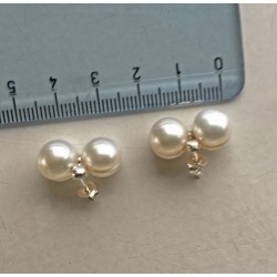 Dione 9mm Doppel-Perlenohrstecker aus Süsswasserperlen und Silber