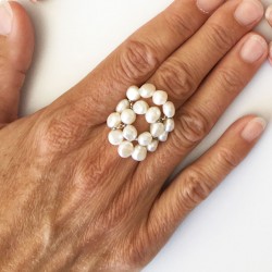 Kybele Fingerkettchen mit vielen Perlen weiss, Süsswasserperlen und Silber