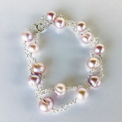 AKIDALIA Perlenkette mit Silber rosa, Süsswasserperlen
